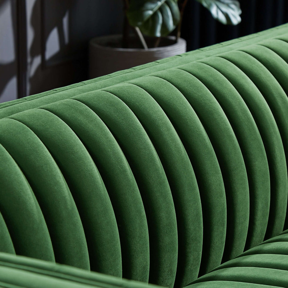 Ashcroft - Dominic Channel Tufted Velvet Sofa in Green