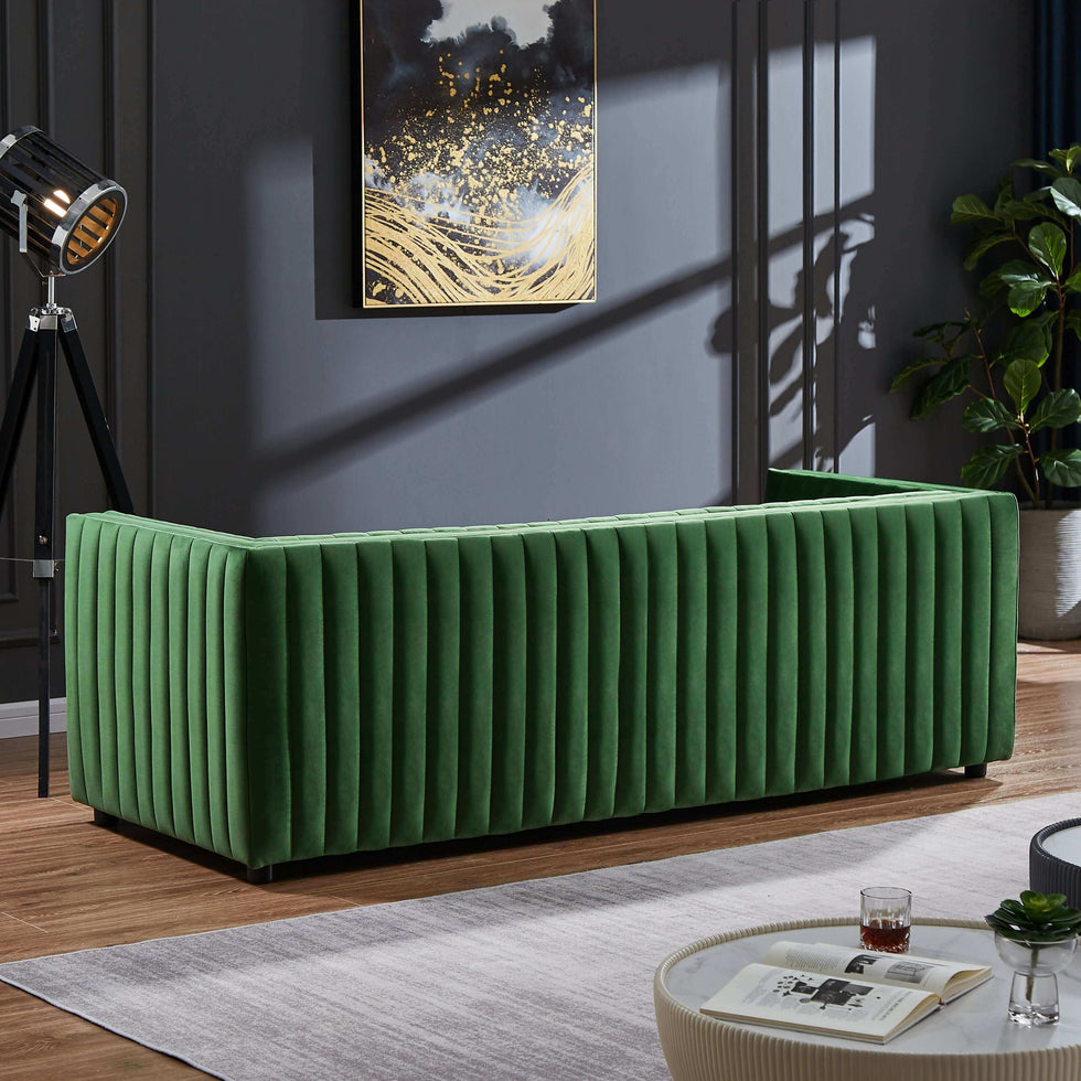 Ashcroft - Dominic Channel Tufted Velvet Sofa in Green