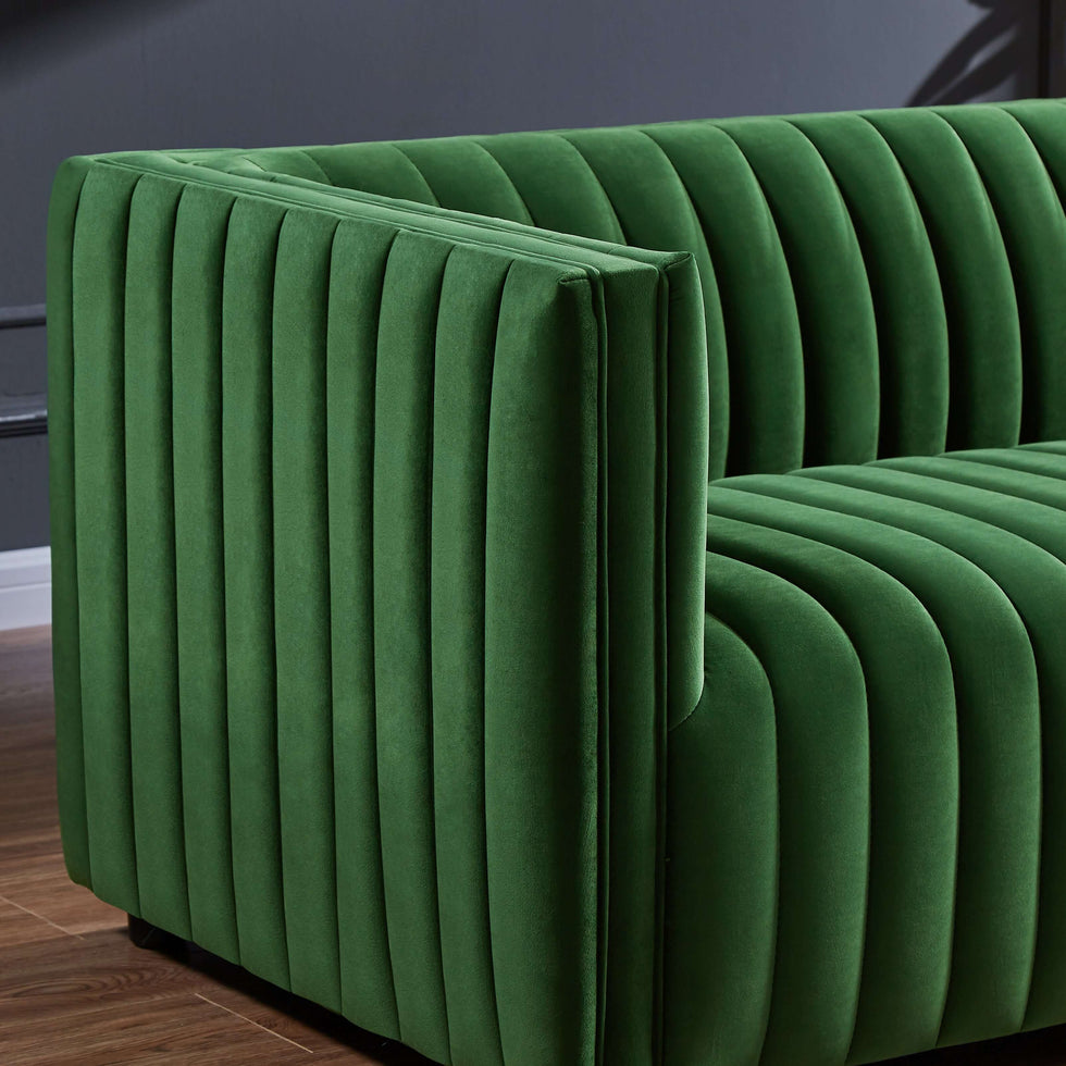 Ashcroft - Dominic Channel Tufted Velvet Sofa in Green