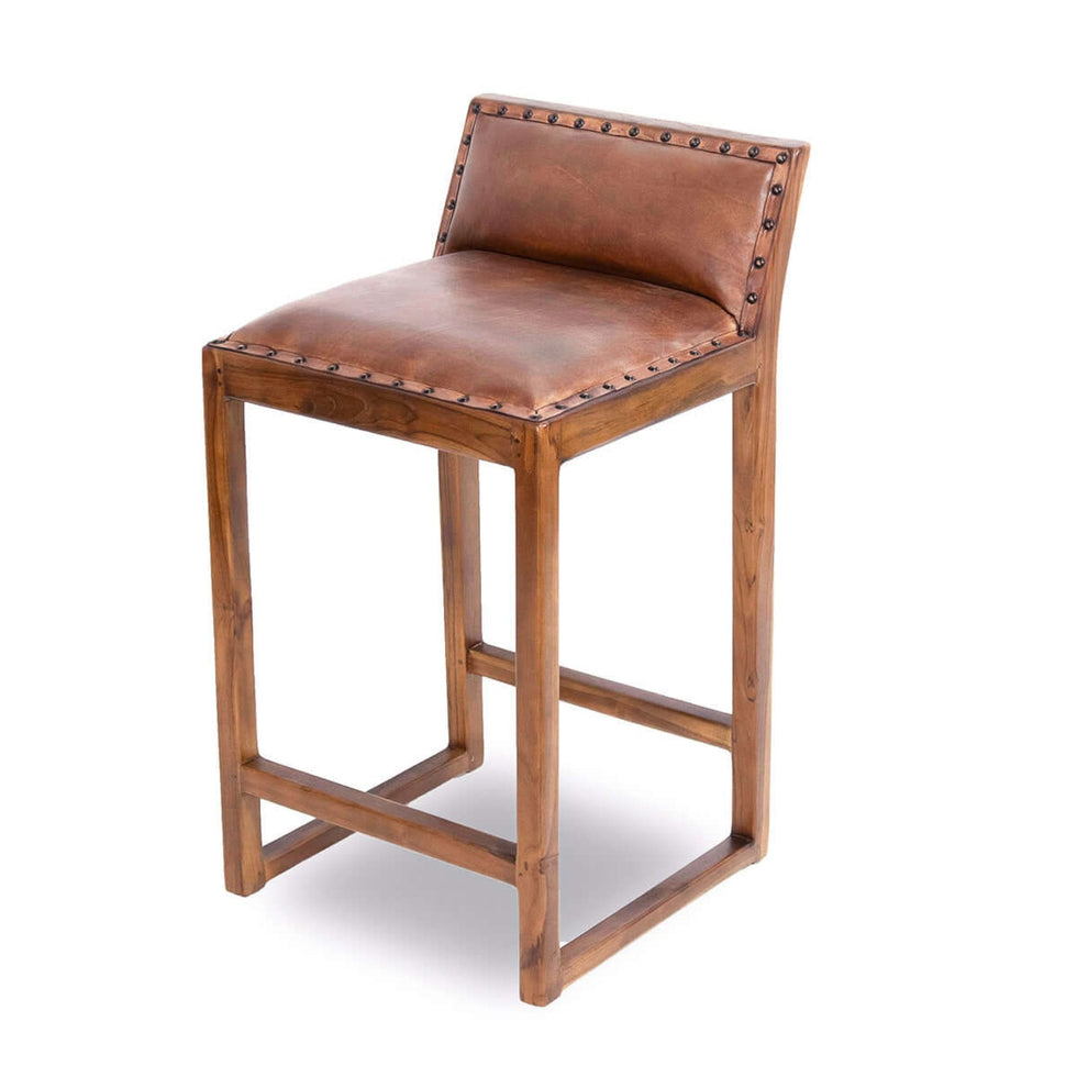 Ashcroft - Gavin 25" Solid Wood Genuine Leather Counter Stool in Tan