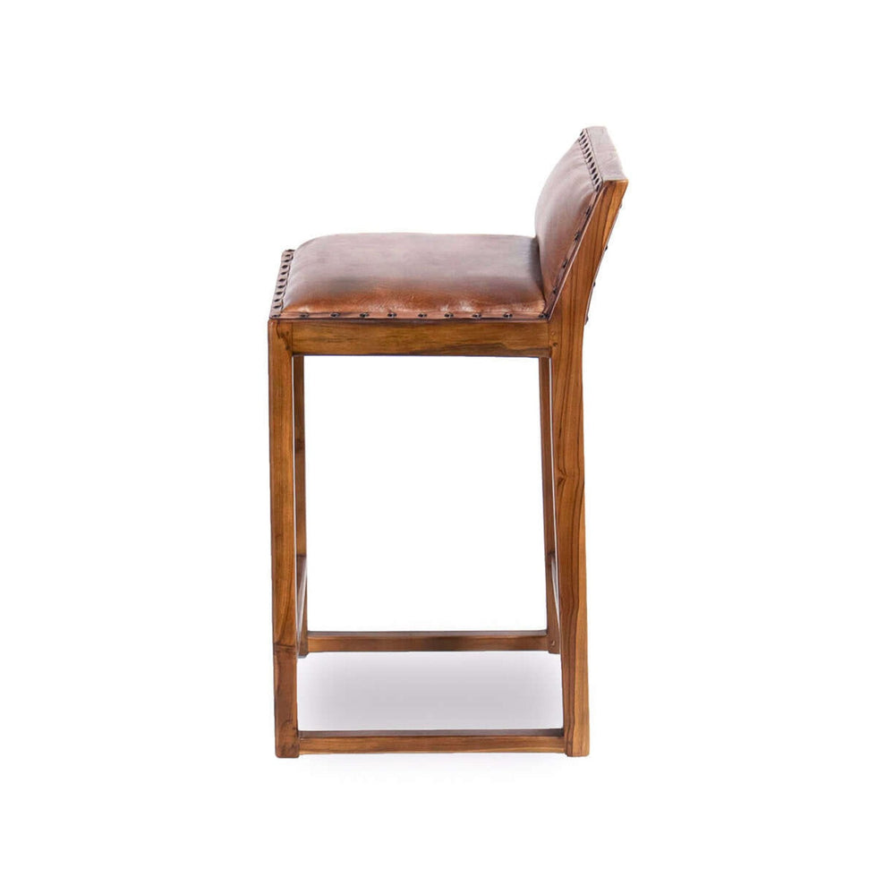 Ashcroft - Gavin 25" Solid Wood Genuine Leather Counter Stool in Tan