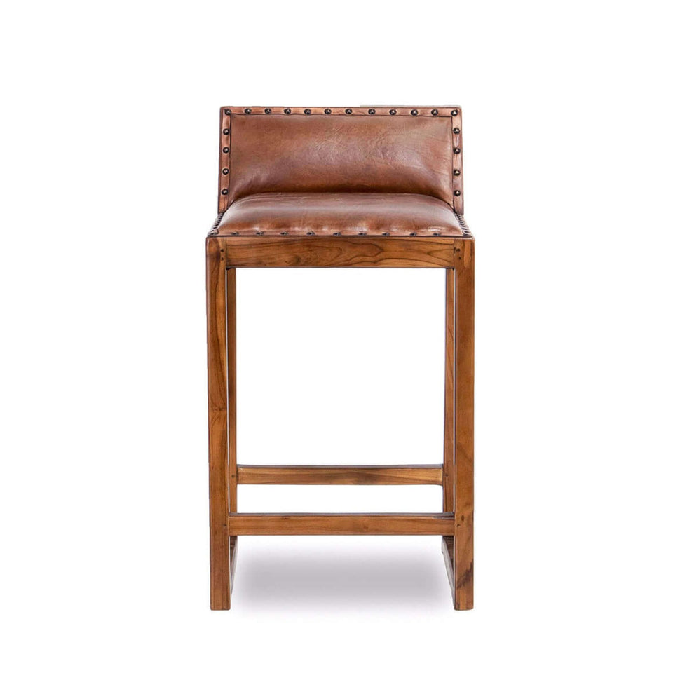 Ashcroft - Gavin 25" Solid Wood Genuine Leather Counter Stool in Tan