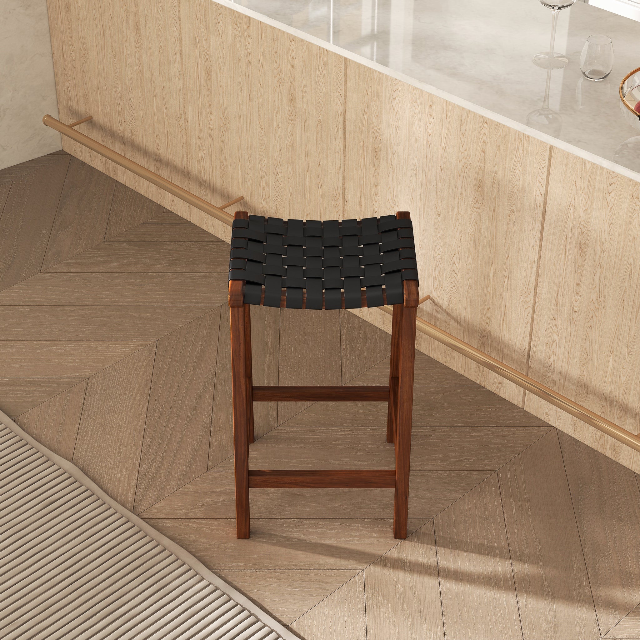 Ashcroft - James 24.5" Mid-Century Modern Genuine Leather Counter Stool