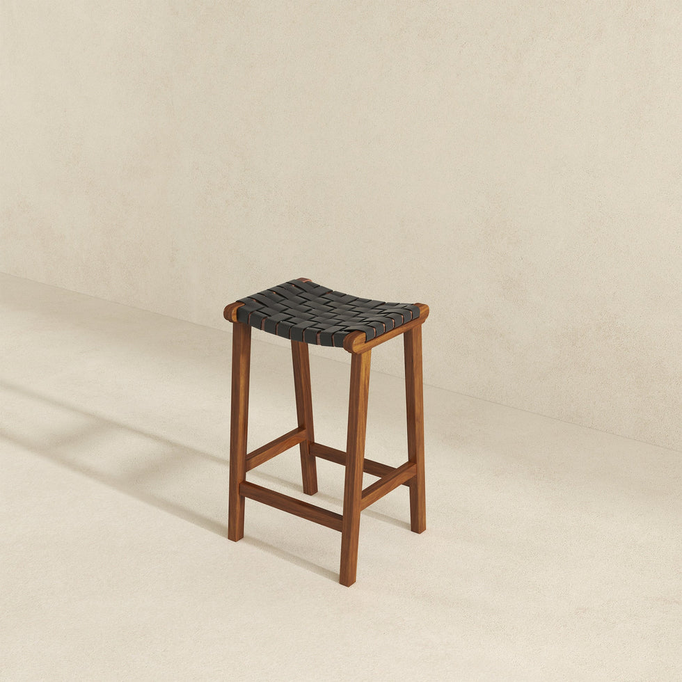 Ashcroft - James 24.5" Mid-Century Modern Genuine Leather Counter Stool