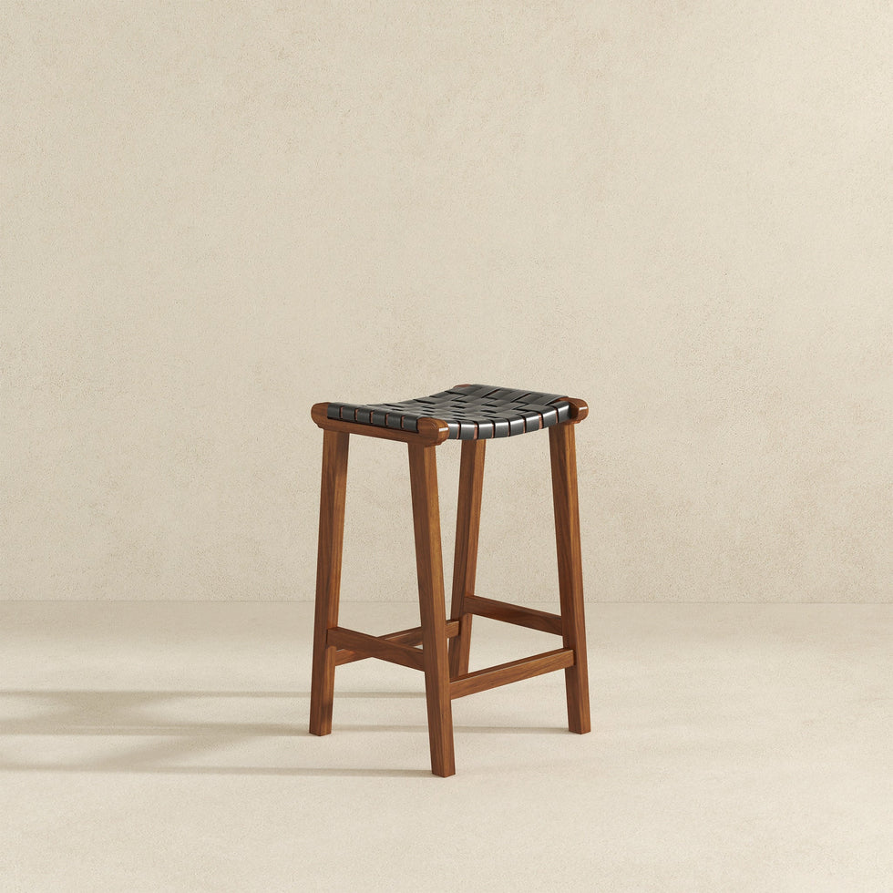 Ashcroft - James Mid-Century Modern Genuine Black Leather 29" Bar Stool