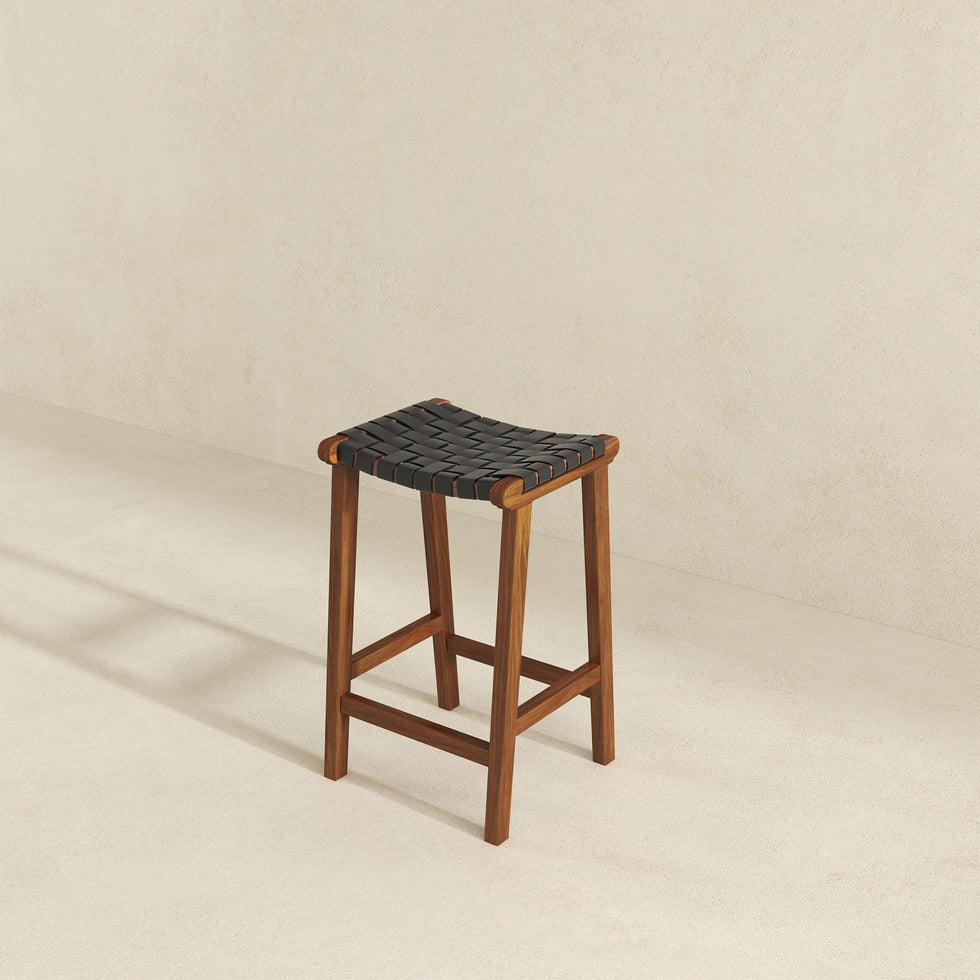 Ashcroft - James Mid-Century Modern Genuine Black Leather 29" Bar Stool
