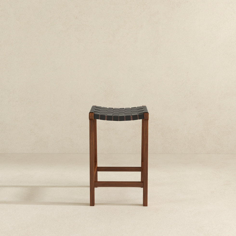 Ashcroft - James Mid-Century Modern Genuine Black Leather 29" Bar Stool