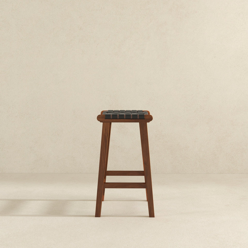 Ashcroft - James Mid-Century Modern Genuine Black Leather 29" Bar Stool