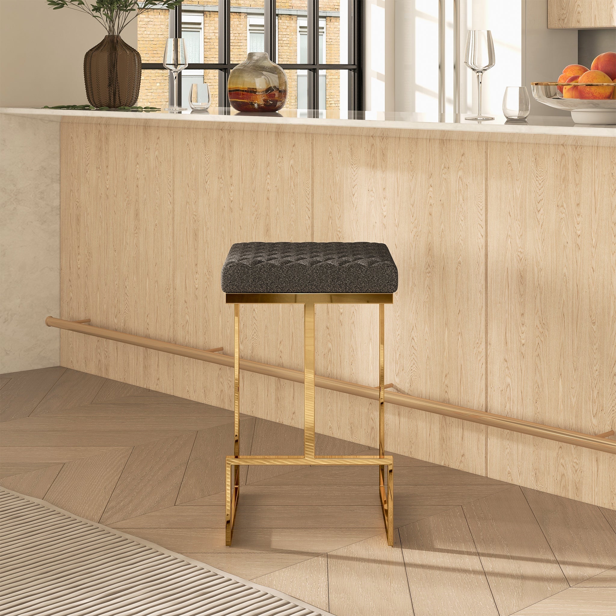 Ashcroft - Joel Mid-Century Modern Luxury Upholstered Stool