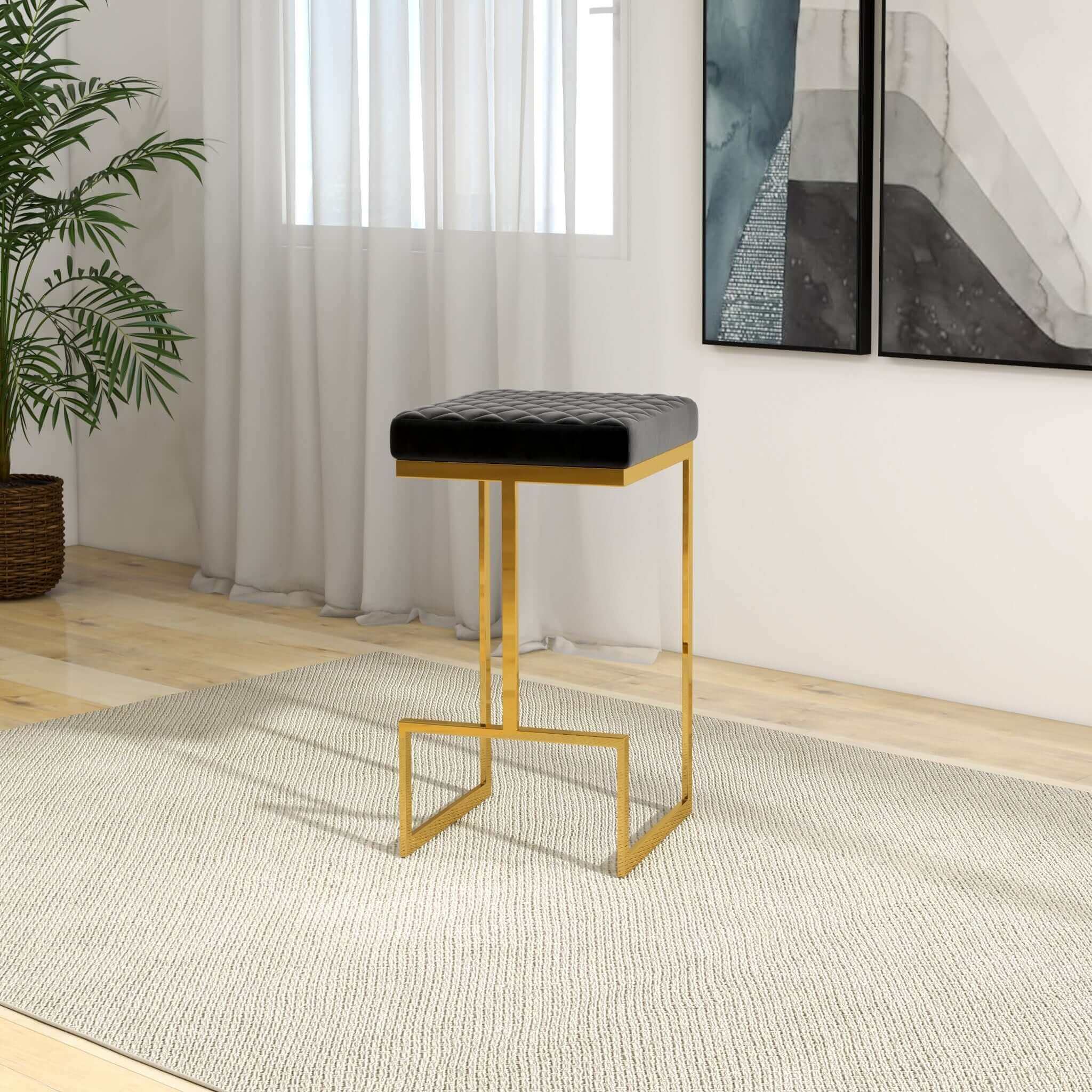 Ashcroft - Joel Mid-Century Modern Luxury Upholstered Stool