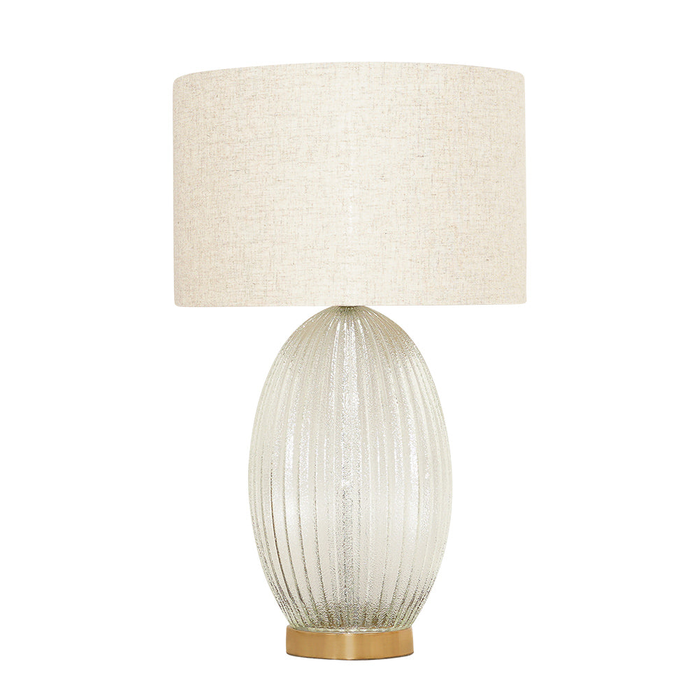 Ashcroft - Aurora Ribbed Glass Lamp Base Clear Table Lamp Large Linen Shade