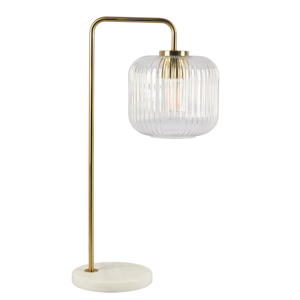 Ashcroft - Haven Clear Glass Table Lamp, Gold Brush Metal and Marble Base, Button Control