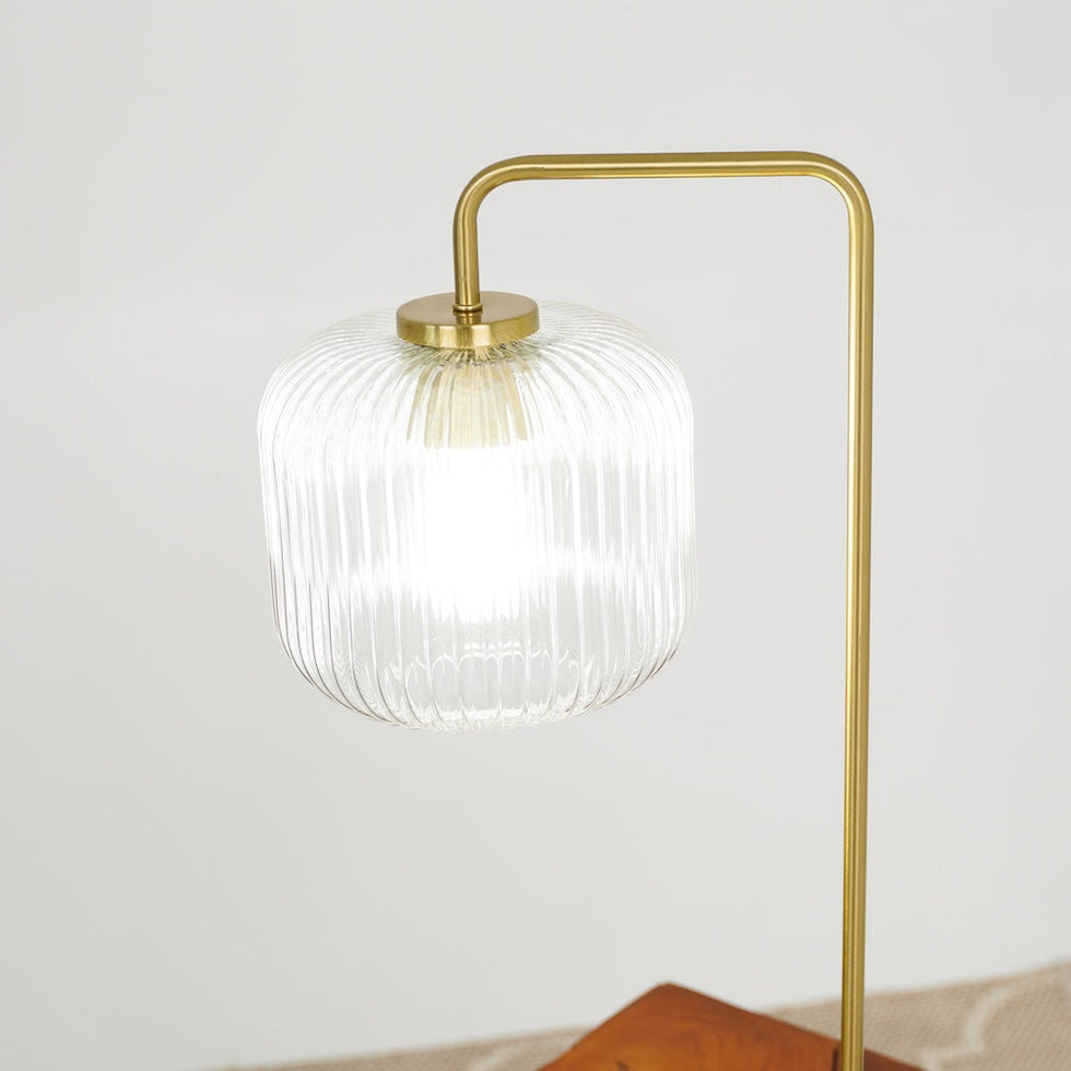 Ashcroft - Haven Clear Glass Table Lamp, Gold Brush Metal and Marble Base, Button Control