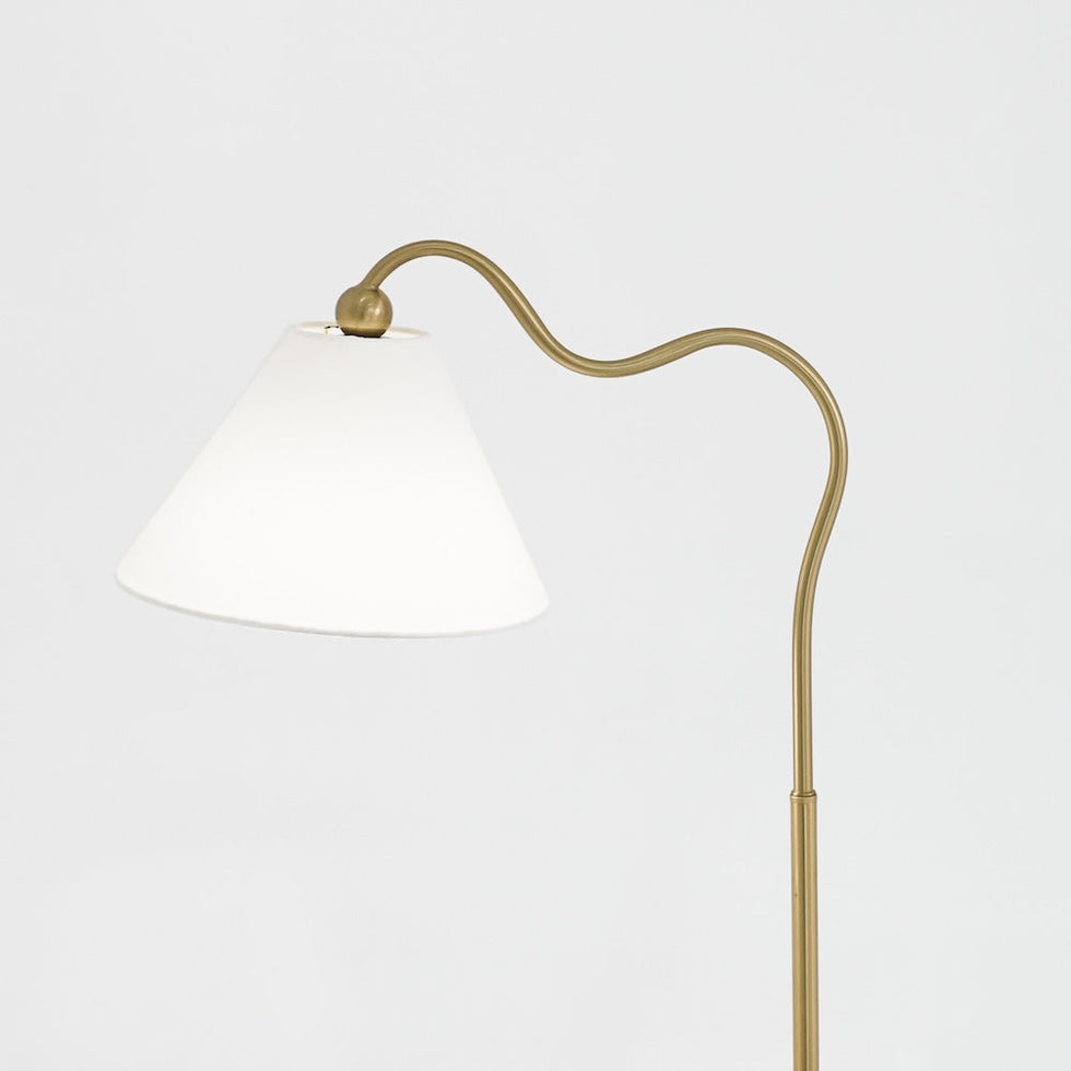 Ashcroft - Ornate Brass Ring Base Curved Table Lamp with Triangle White Drum Shade