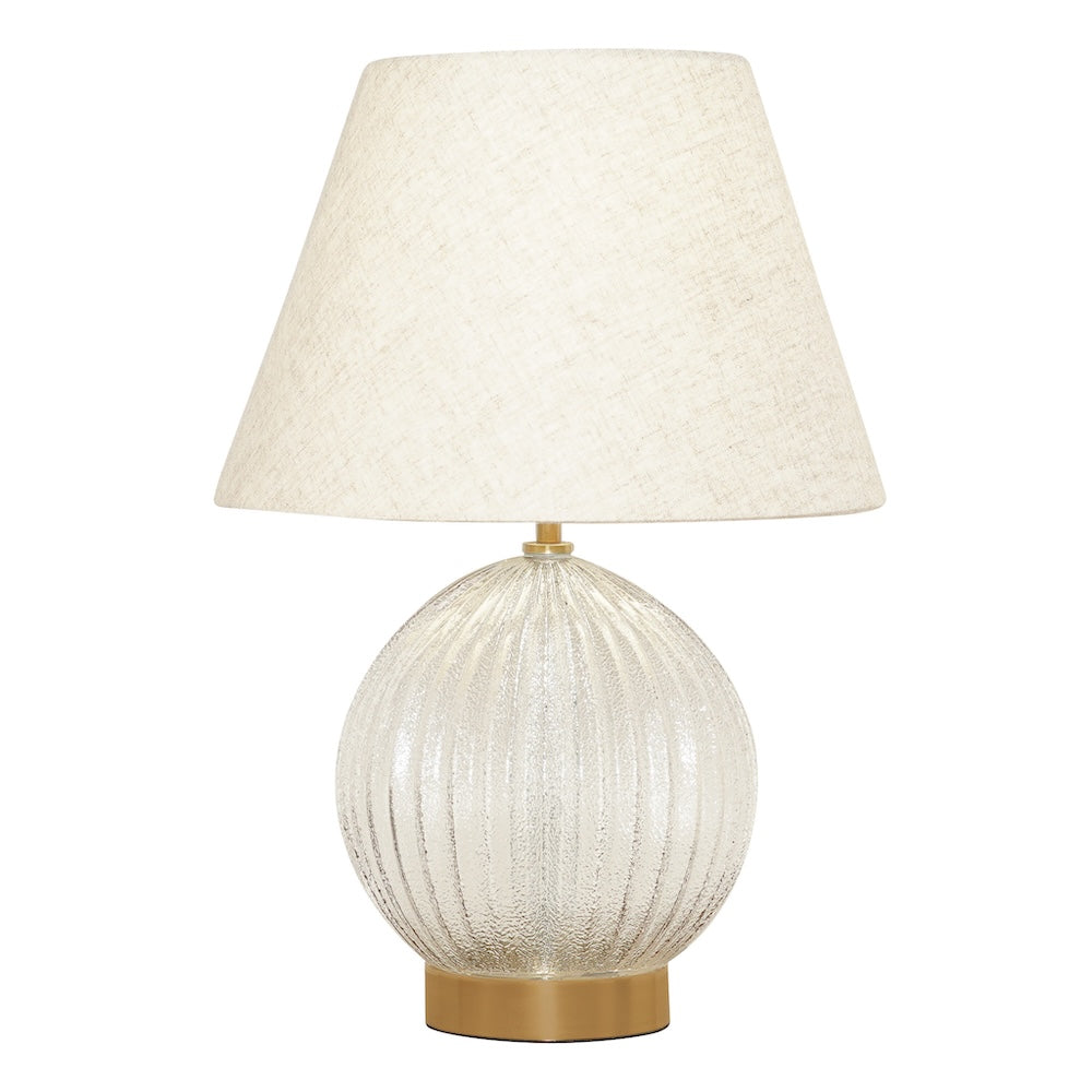 Ashcroft - Serenity Round Ribbed Glass Lamp Base Clear Table Lamp Large Linen Shade