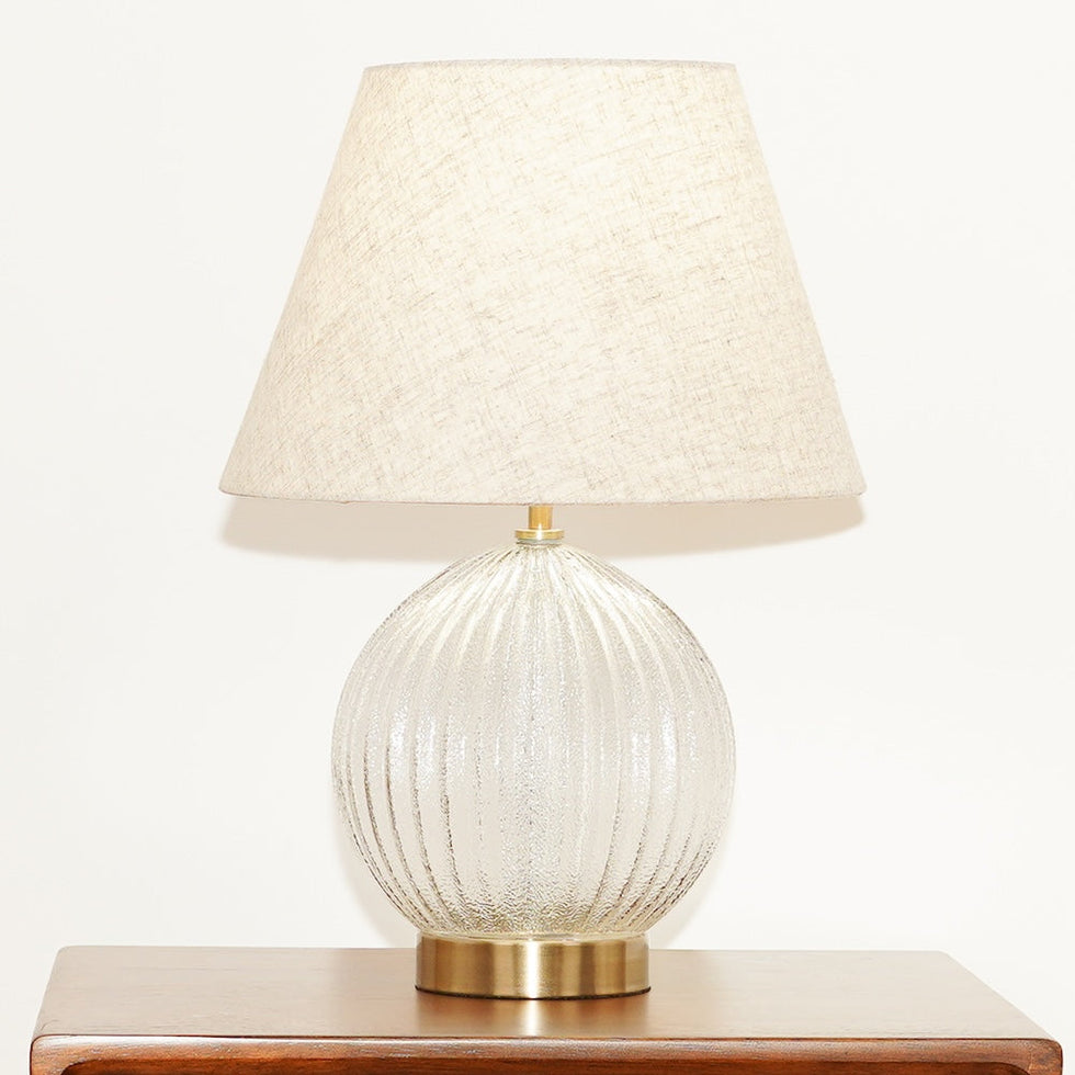 Ashcroft - Serenity Round Ribbed Glass Lamp Base Clear Table Lamp Large Linen Shade