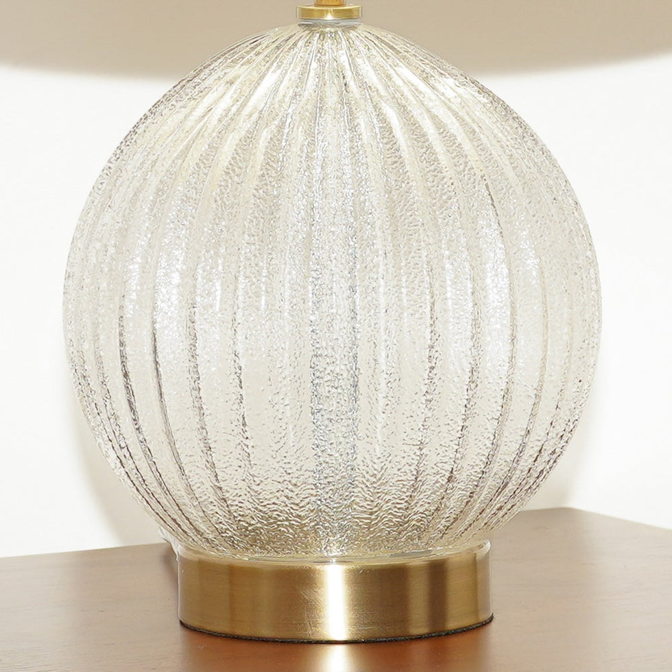 Ashcroft - Serenity Round Ribbed Glass Lamp Base Clear Table Lamp Large Linen Shade