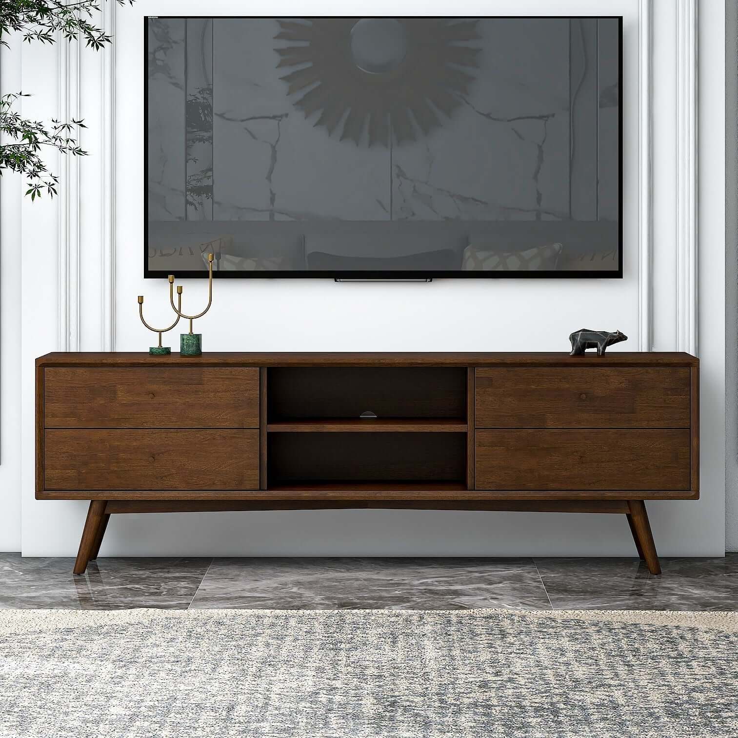 Ashcroft - Caroline Mid Century Modern Style Walnut TV Stand Up To 72"