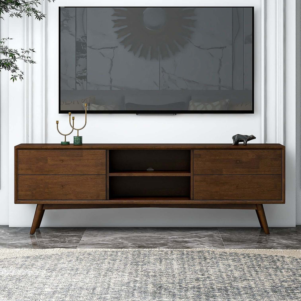 Ashcroft - Caroline Mid Century Modern Style Walnut TV Stand Up To 72"