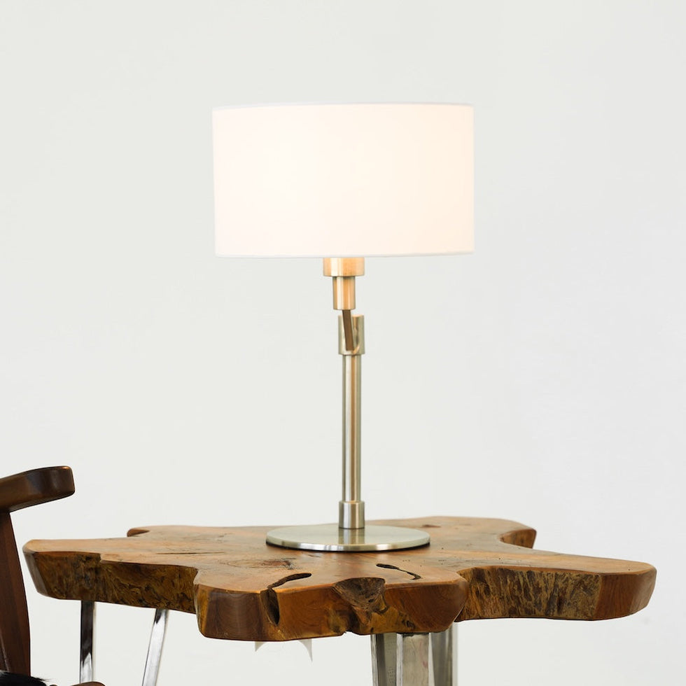 Ashcroft - Horizon Brushed Nickel Table Lamp with On/Off Switch Curved Metal Base Linen Shade