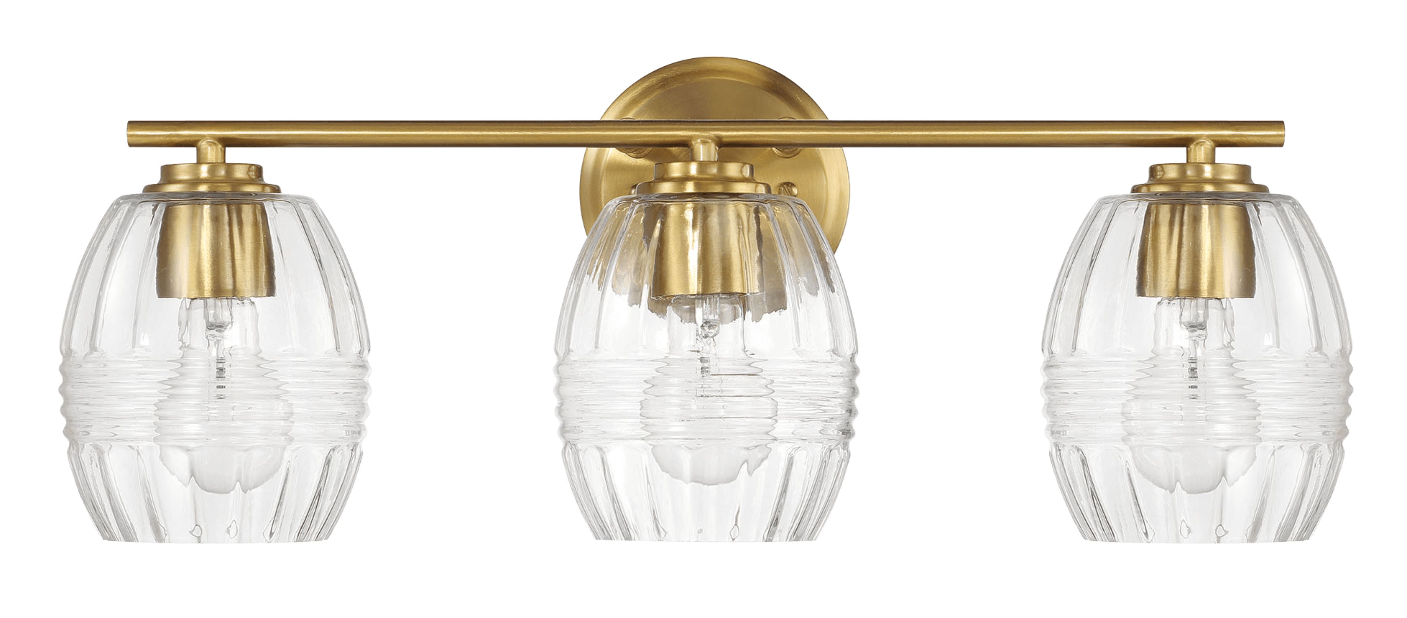 Ashcroft - Luster Three Lights Vanity With Clear Glass for Bathrooms above Mirror Wall Lamp - Satin Brass