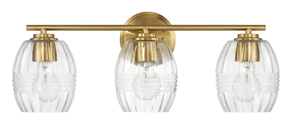 Ashcroft - Luster Three Lights Vanity With Clear Glass for Bathrooms above Mirror Wall Lamp - Satin Brass