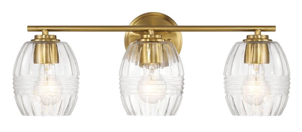 Ashcroft - Luster Three Lights Vanity With Clear Glass for Bathrooms above Mirror Wall Lamp - Satin Brass