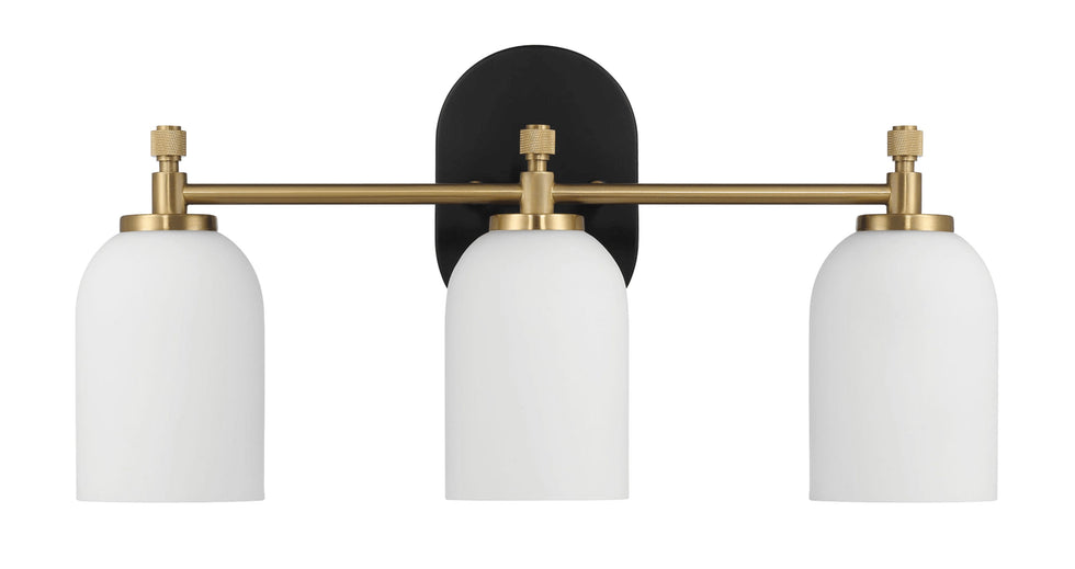 Ashcroft - Meadows Three Lights Vanity Brushed Gold Bathroom Wall Light for Bathroom Over Mirror 20.5"W × 10.125"H × 5.5"E with White Frosted Glass