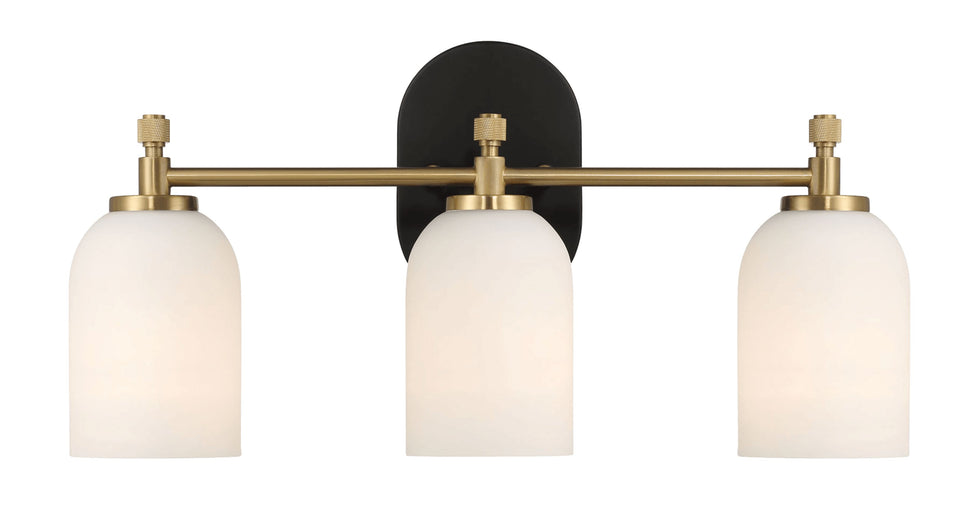 Ashcroft - Meadows Three Lights Vanity Brushed Gold Bathroom Wall Light for Bathroom Over Mirror 20.5"W × 10.125"H × 5.5"E with White Frosted Glass