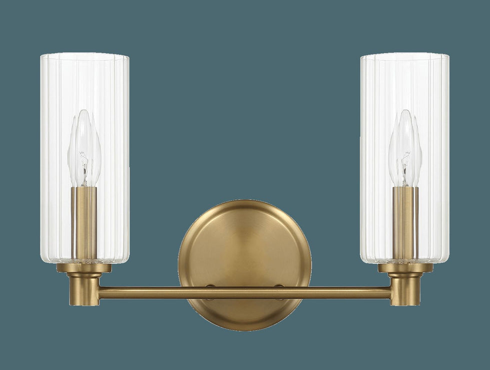 Ashcroft - Regal Double Light Vanity With Clear Ribbed Glass - Satin Brass