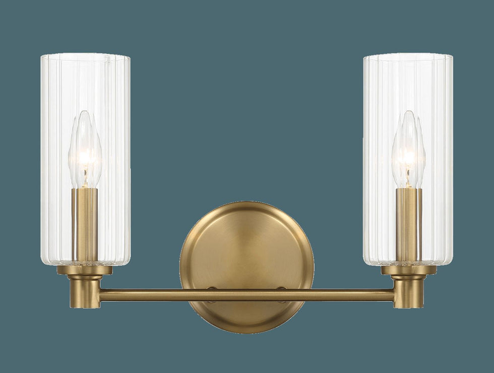 Ashcroft - Regal Double Light Vanity With Clear Ribbed Glass - Satin Brass