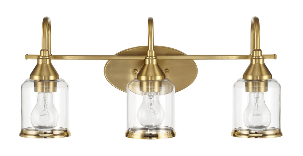 Ashcroft - Twilight Three Lights Brushed Gold Contemporary Vanity Light 22"W × 10"H × 7.48"E with Clear Glass