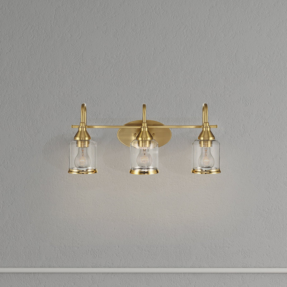Ashcroft - Twilight Three Lights Brushed Gold Contemporary Vanity Light 22"W × 10"H × 7.48"E with Clear Glass