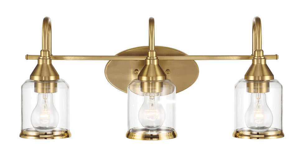 Ashcroft - Twilight Three Lights Brushed Gold Contemporary Vanity Light 22"W × 10"H × 7.48"E with Clear Glass