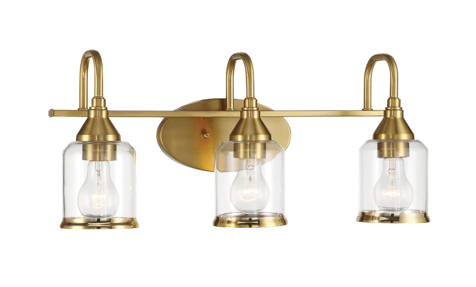 Ashcroft - Twilight Three Lights Brushed Gold Contemporary Vanity Light 22"W × 10"H × 7.48"E with Clear Glass