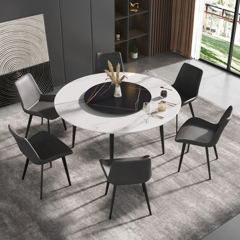 Crenus - Round Dining Table with Black Lazy Susan