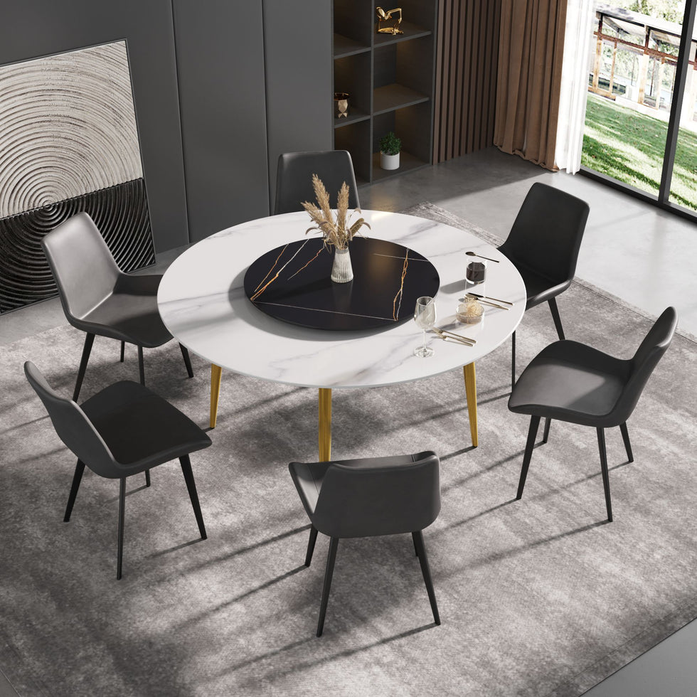 Crenus - Round Dining Table with Black Lazy Susan