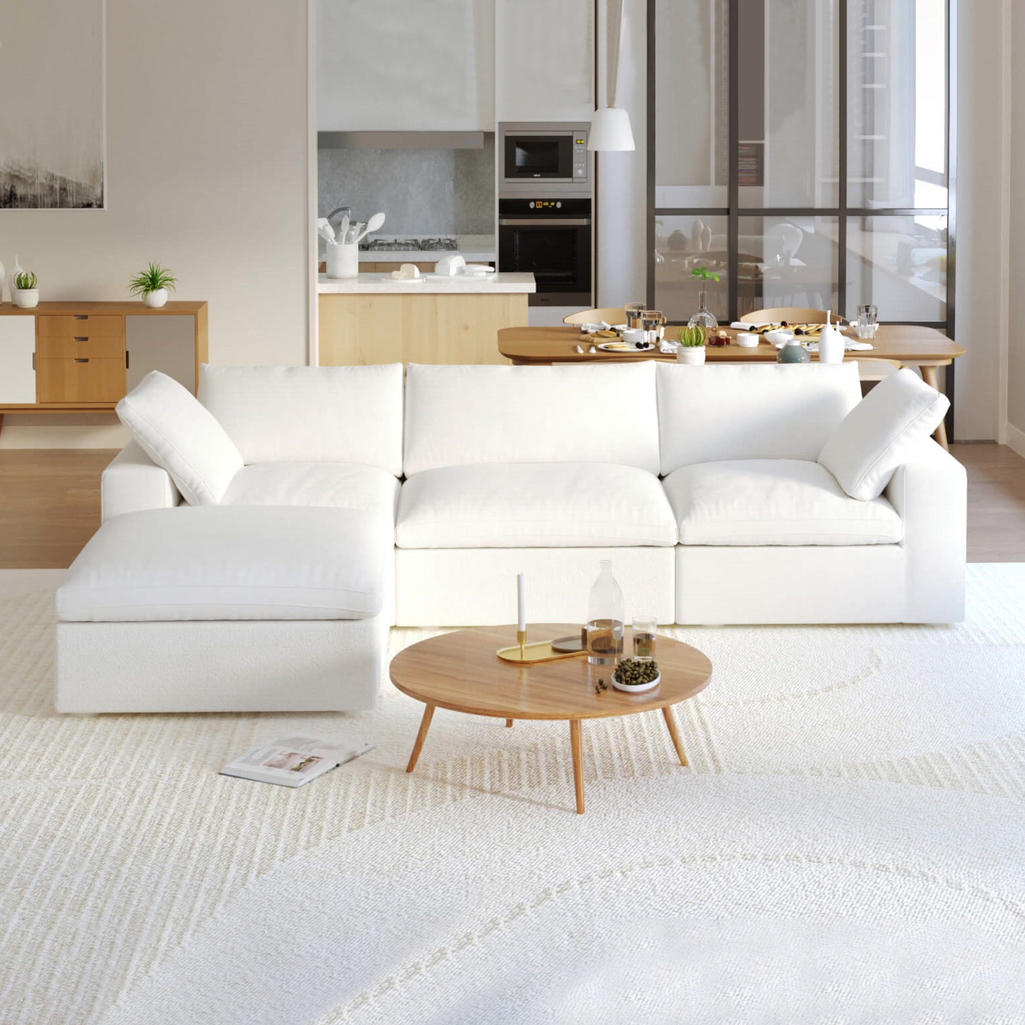 Crenus - Cloud 120.45" Sectional Sofa-L Shaped with Ottoman Removable Sofa Cover