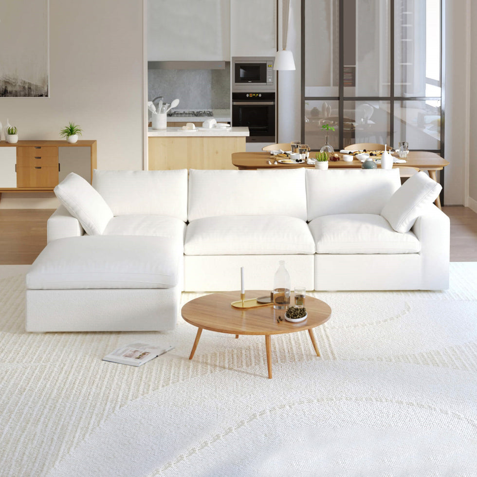 Crenus - Cloud 120.45" Sectional Sofa-L Shaped with Ottoman Removable Sofa Cover