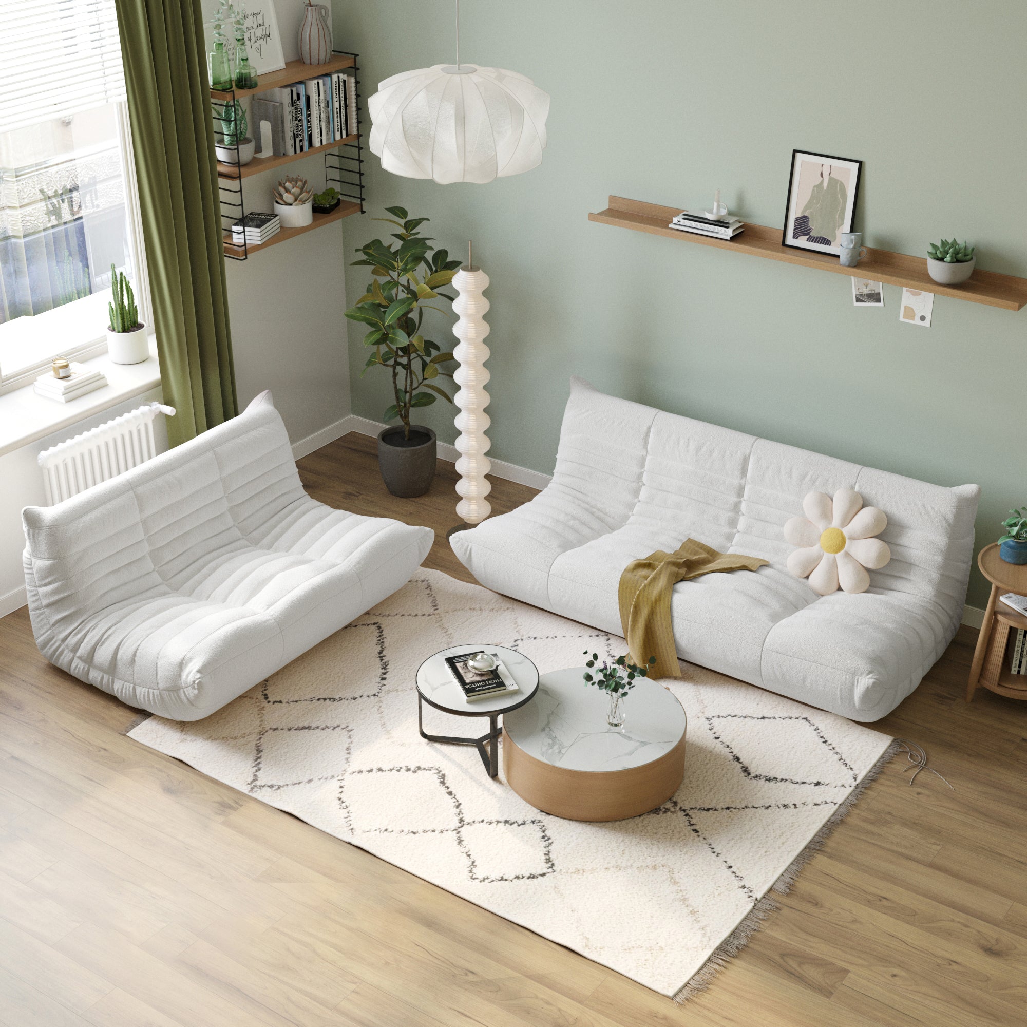 Crenus - Caterpillar 53.15″ Floor Loveseat Sofa Teddy Velvet