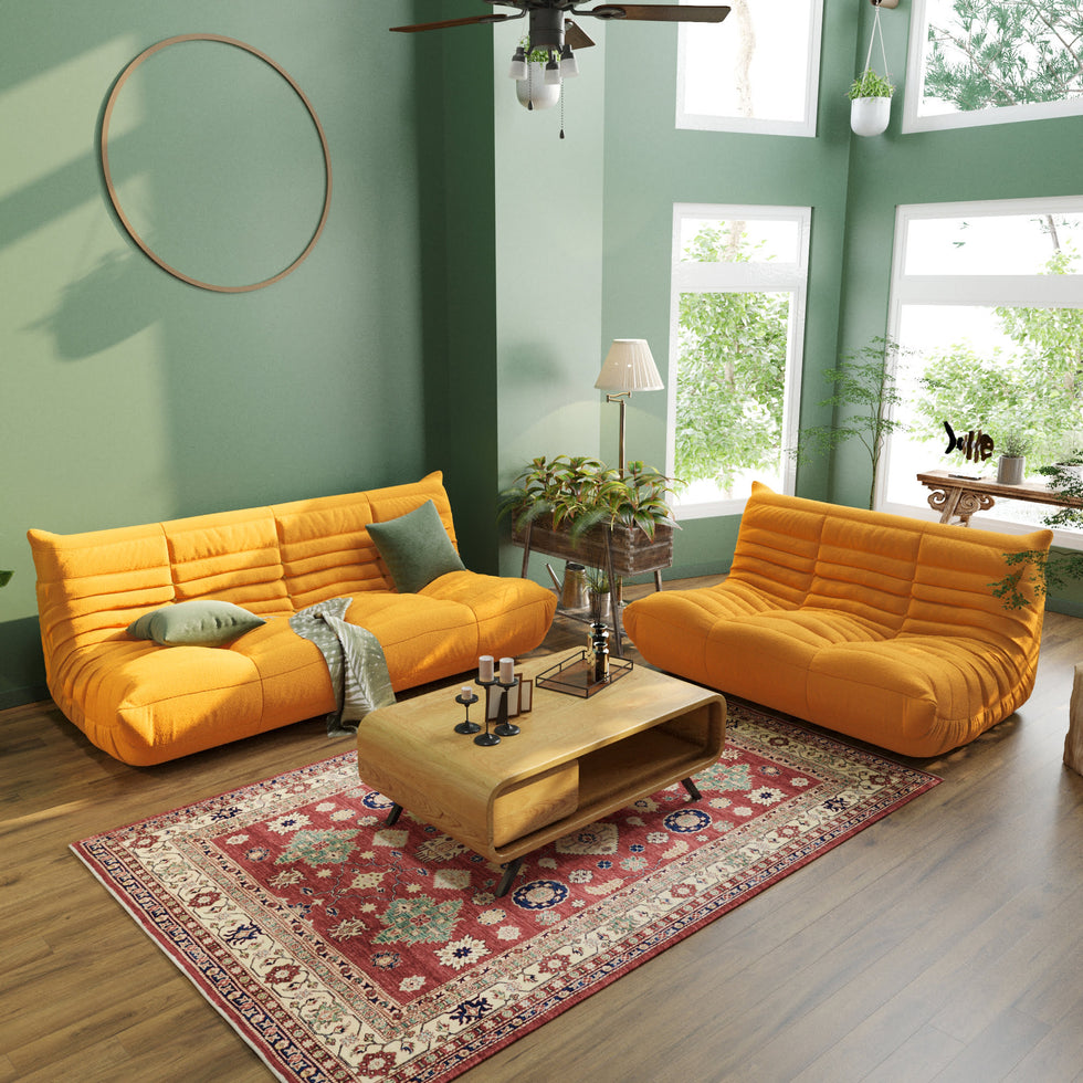 Crenus - Caterpillar 53.15″ Floor Loveseat Sofa Teddy Velvet