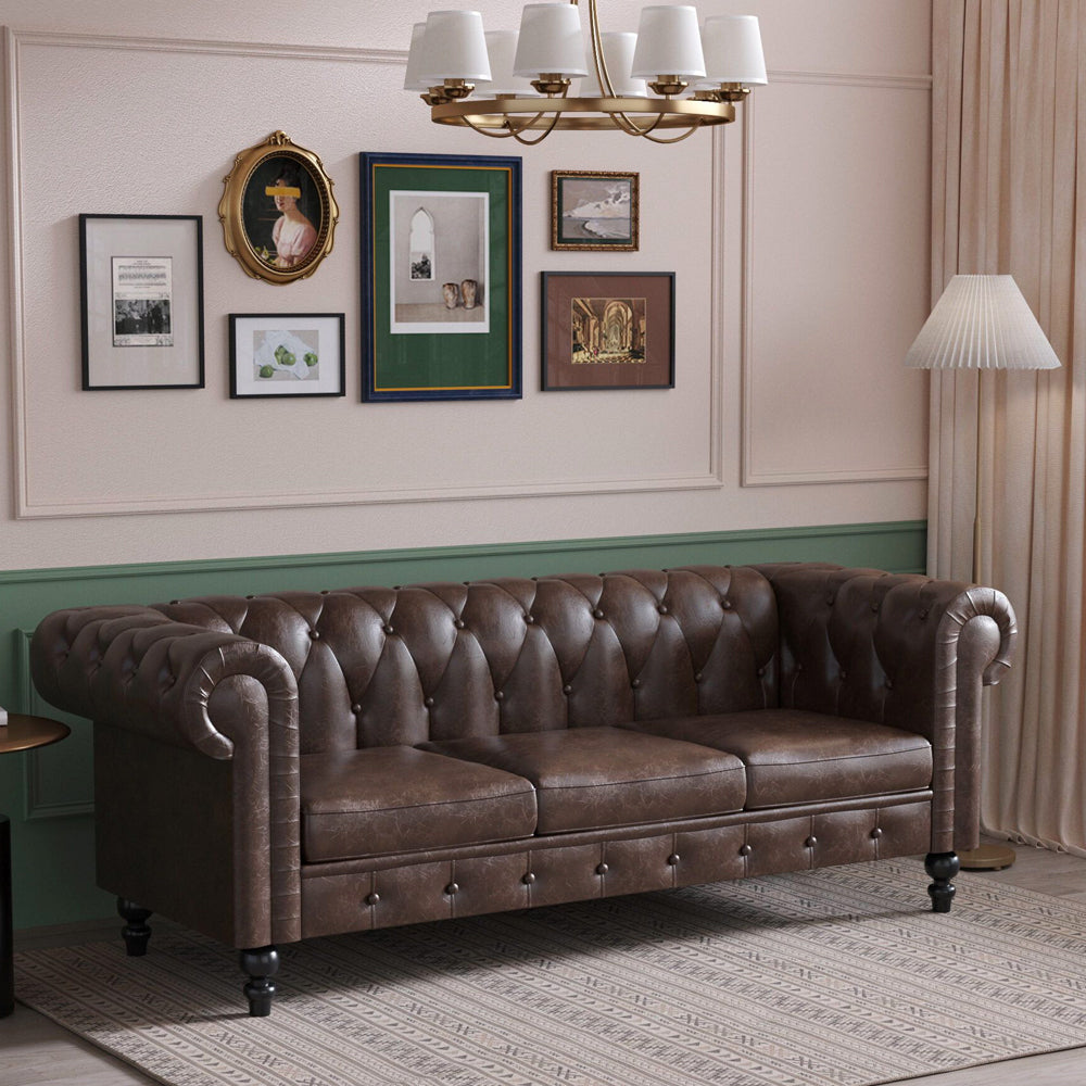 Crenus - Chesterfield PU Leather Sofa