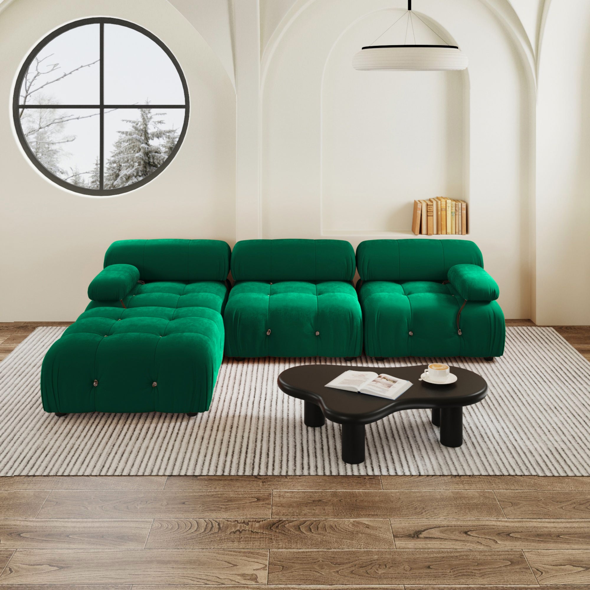 Crenus - Lusso 103.95" L-Shaped Velvet Sectional Sofa With Ottoman
