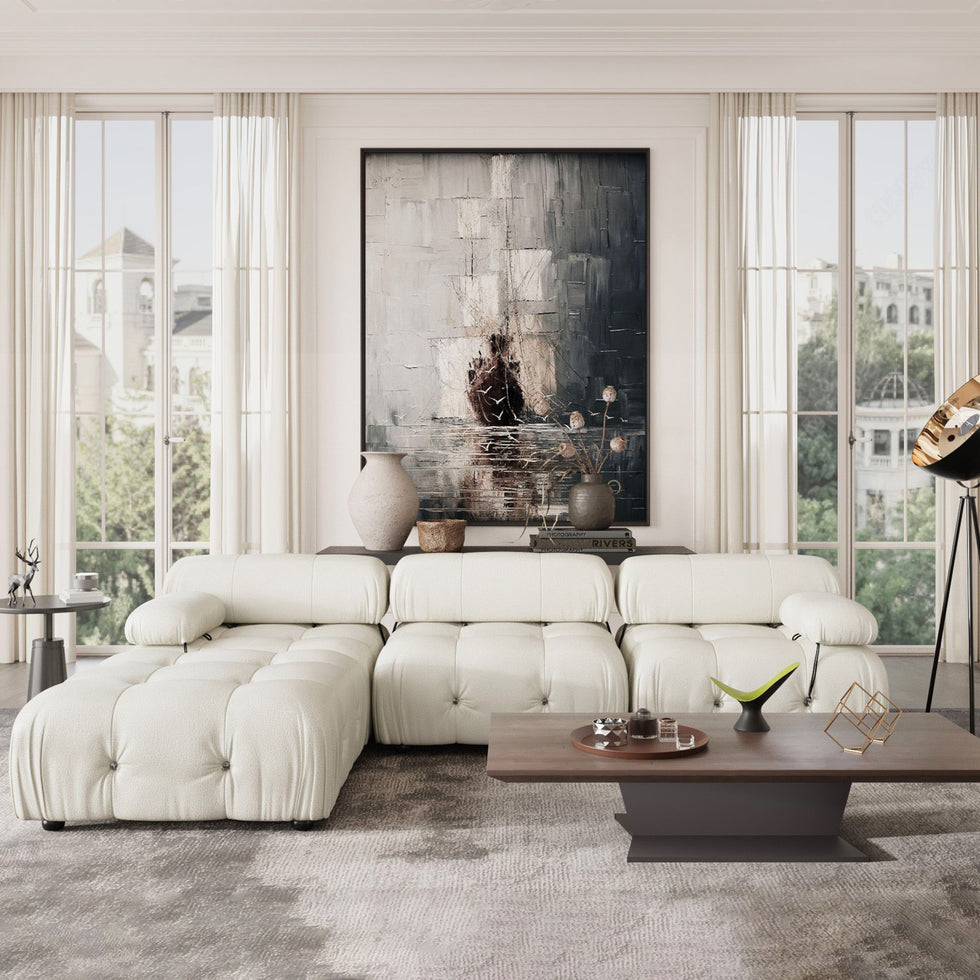 Crenus - Lusso 103.95" 3-Seater Leather Sofa With Ottoman Water Resistant Anti scratch