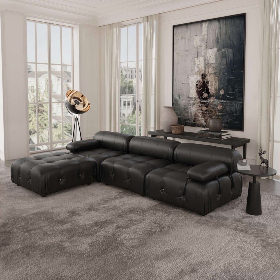 Crenus - Lusso 103.95" 3-Seater Leather Sofa With Ottoman Water Resistant Anti scratch