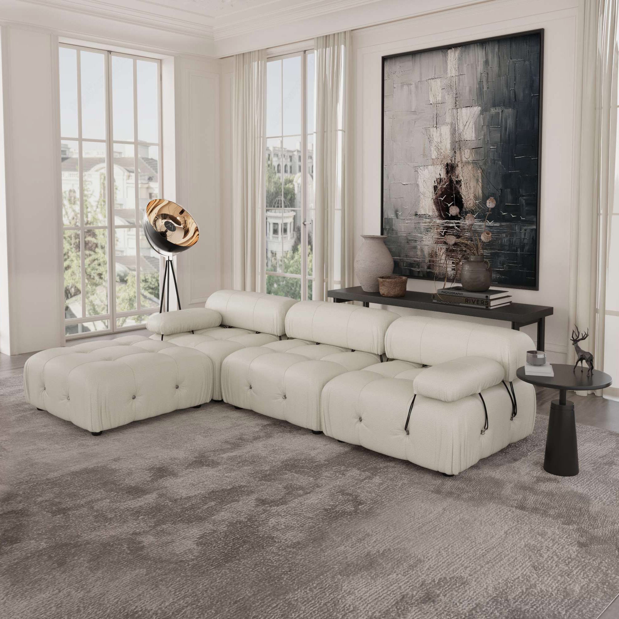 Crenus - Lusso 103.95" 3-Seater Leather Sofa With Ottoman Water Resistant Anti scratch