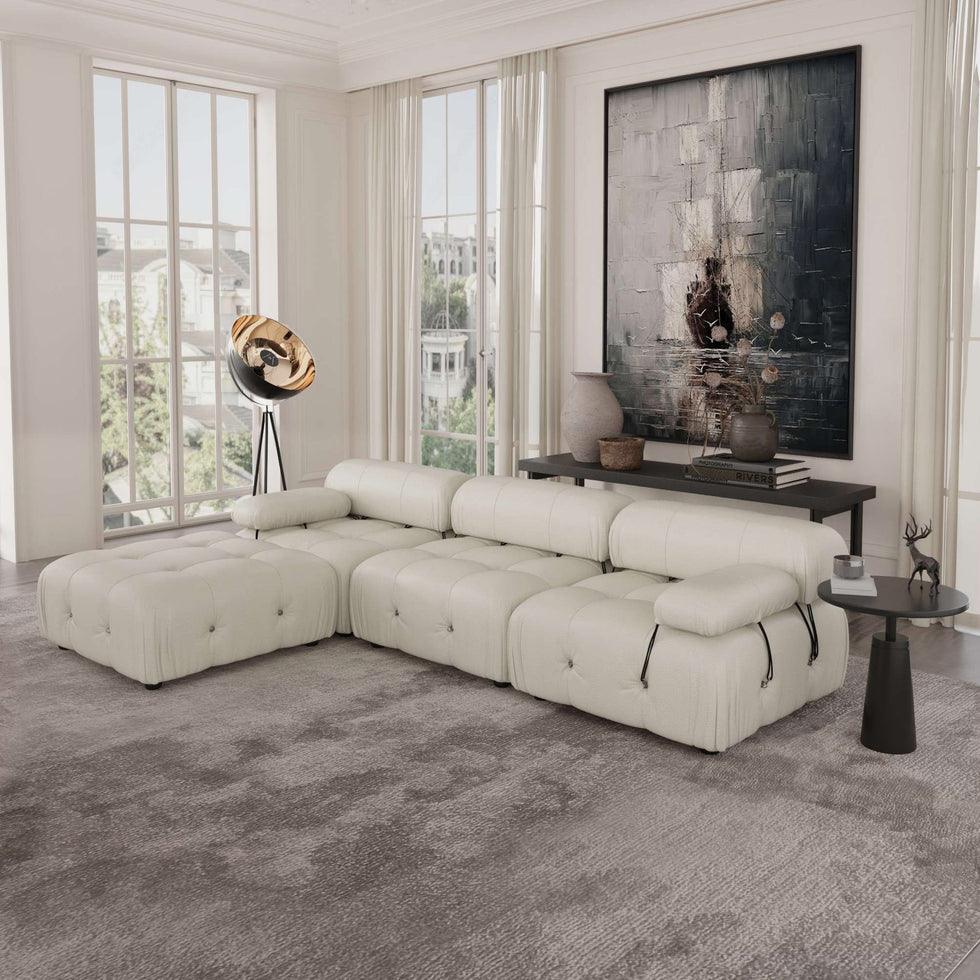 Crenus - Lusso 103.95" 3-Seater Leather Sofa With Ottoman Water Resistant Anti scratch