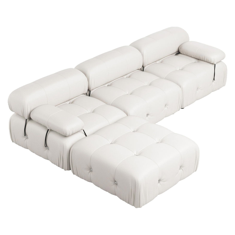 Crenus - Lusso 103.95" 3-Seater Leather Sofa With Ottoman Water Resistant Anti scratch