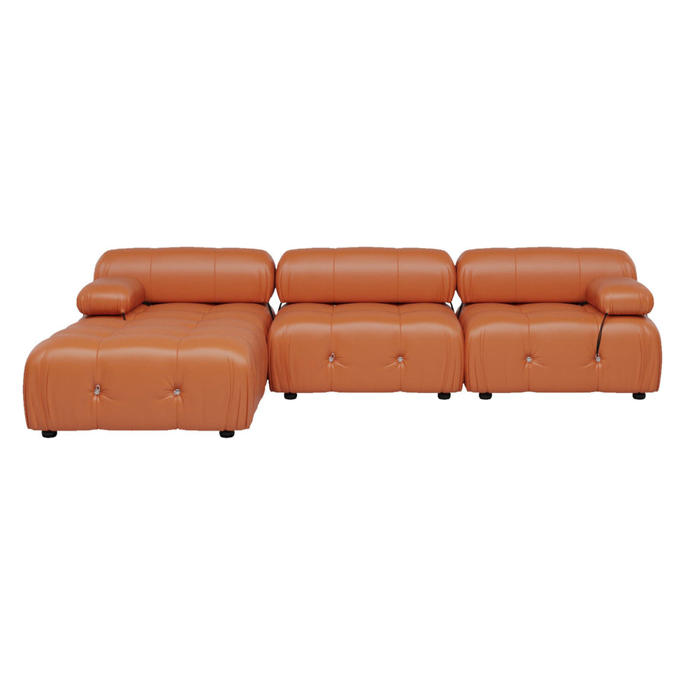 Crenus - Lusso 103.95" 3-Seater Leather Sofa With Ottoman Water Resistant Anti scratch