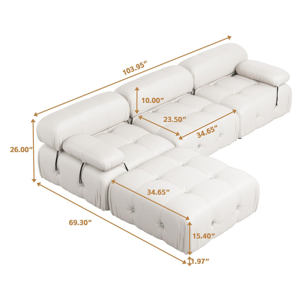 Crenus - Lusso 103.95" 3-Seater Leather Sofa With Ottoman Water Resistant Anti scratch